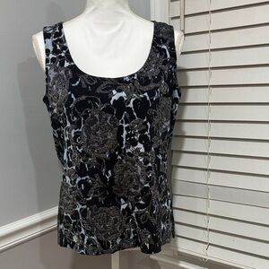 St. John Black and Gray Floral Tank Top